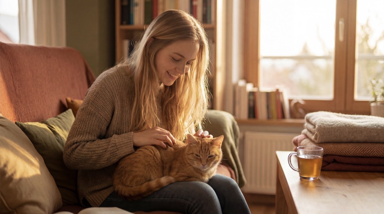 Frau hebt Katze hoch – günstige Katzenversicherung mit DTVS